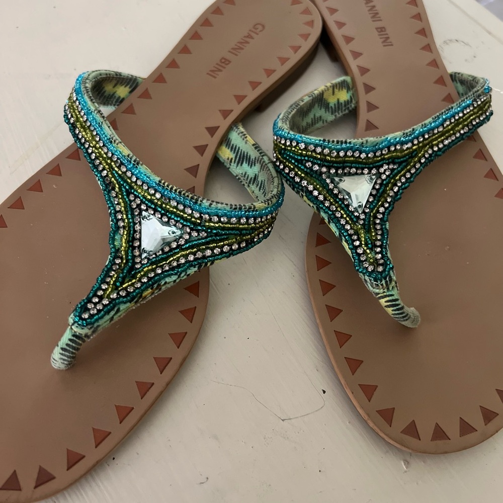Gianni Bini Turquoise and Brown Beaded Sandals